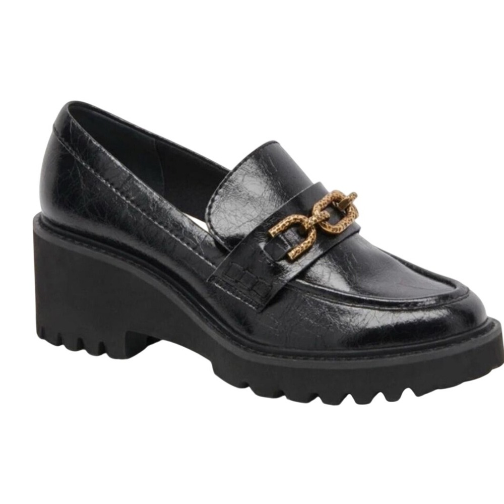 Dolce Vita Vintage Y2K Harlen Black Leather Platform Loafers Women's Size 8 $130